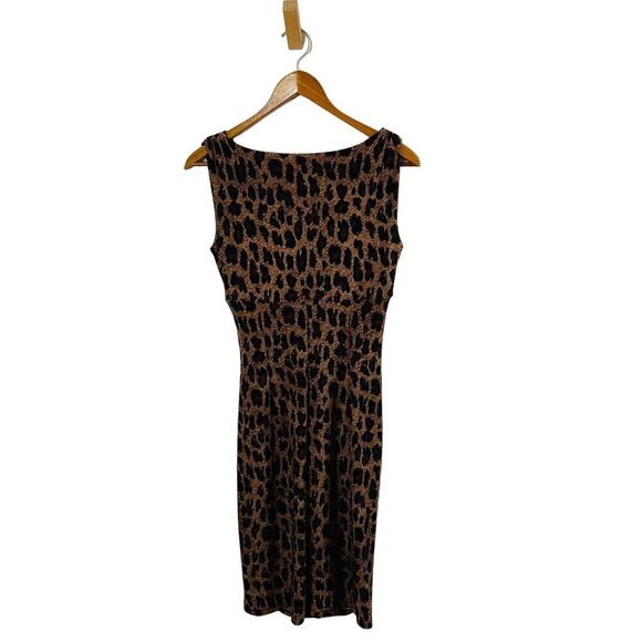 Lauren Ralph Lauren Animal Print Ruched V Neck Dress Brown Size 2 Cocktail Luxe - Picture 4 of 8